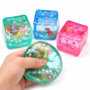 1/2/3 Pcs 4.5 cm Clear Maltose Slow Rebound Squeeze Cube Toy, Transparent Glitter Shell Filled Stress Relief Squishy Ball, Soft TPR Malatang Mochi Decompression Fidget Toy, Kids Birthday Party Favor Goodie Bag Fillers Anti-Anxiety Sensory Toy