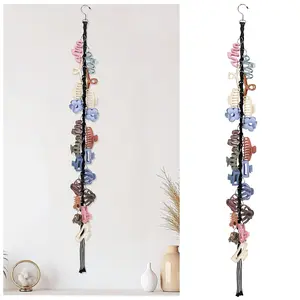 Macrame Hair Claw Clip Organizer with Rotating Hook and 20 Metal Rings, Hair Clip Holder and Storage for Women Girls,Claw Clips Hanger  Decor for Wall,Door,Closet (Black1PCS)