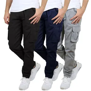 Men’s 3-Pack Flex Stretch Cotton Cargo Pants – Casual Men’s Wear, Belt Included, Spandex, Beige