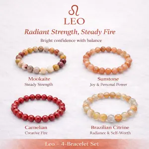[Quiet Light] Leo — Radiant Strength, Steady Fire — 4-Bracelet Stack for Confident presence. Creative warmth. Grounded power.