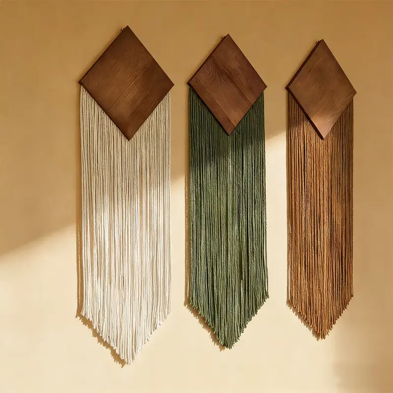 Handmade Cotton Tapestry Wall Art - Dip-Dyed, Minimalist, Lightweight, Wooden-Accent Hangable, Decorative, Easy to Clean Aesthetic Home Decor for Bohemian Decor Enthusiasts’ Living Room, Bedroom Headboard