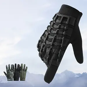 Men's Full-Finger Exoskeleton Tactical Gloves, Suitable for Outdoor Training, Cycling, Climbing, Anti-Slip, Wear-Resistant, Fitness, and Leisure - Woven Polyester Material, Hook and Loop Closure, Hand Washable