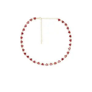 BONBONWHIMS Heart To Heart Tennis Necklace in Red