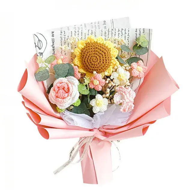 Handcrafted Artificial Wool Bouquets, Sunflowers Roses Leafs, Gifts For Valentine'S Day, Wedding, For Women, Teen Girl, Friend, couple, Classmate