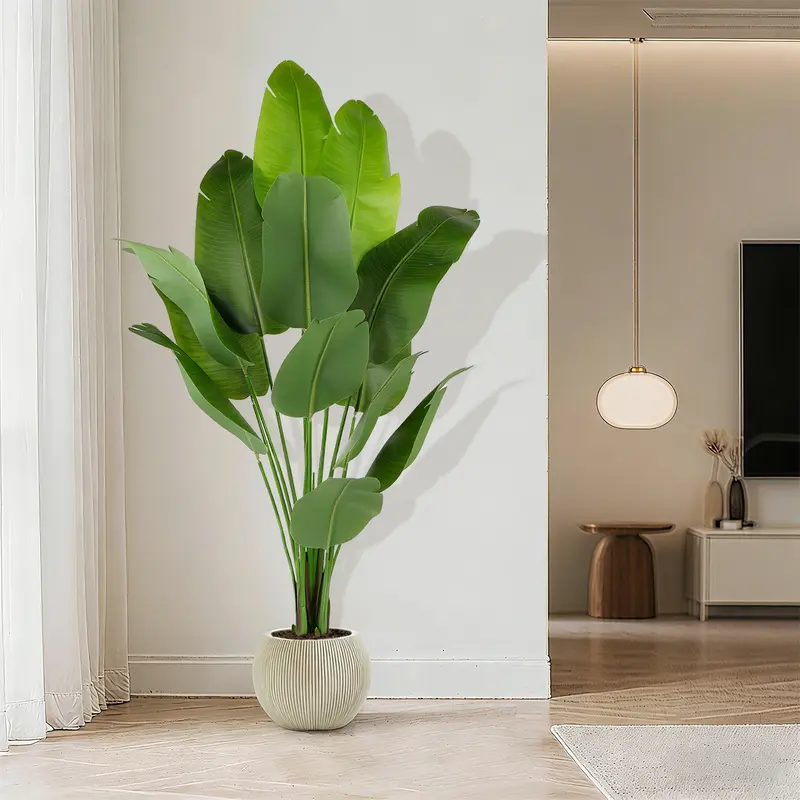Artificial Bird of Paradise Plant, 4ft 5ft 6ft 7ft tall fake tropical palm tree, fake plants with 10 real feel leaves, perfect for home, office and outdoor decoration fake plant Living Room Decorative