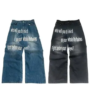 Y2K men Jeans Harajuku Pattern letter jeans Hip Hop streetwear men women 2000s gothic fashion Casual aesthetic wide leg jeans