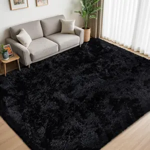 G-DAKE Ultra Soft Fine Plush Shaggy Rug, Versatile Anti-Slip Fluffy Black Area Rug, Cozy Skin Friendly Carpet for Baby Room Bedroom Living Room Home Decoration