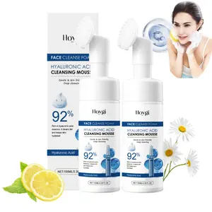 Hyaluronic Acid Facial Cleanser Set, 2 Count, with Brush, Daily Foaming Face Wash & Makeup Remover, Gentle Cleansing & Moisturizing，Facial Skin Care Product for Women & Men, Moisturizing Facial Cleansers