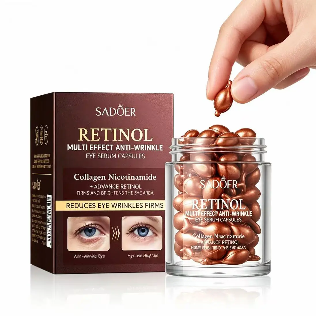 SADOER Retinol Eye Serum Capsules | Collagen + Niacinamide for Dark Circles, Fine Lines & Puffiness - Anti-Aging Hydrating Treatment