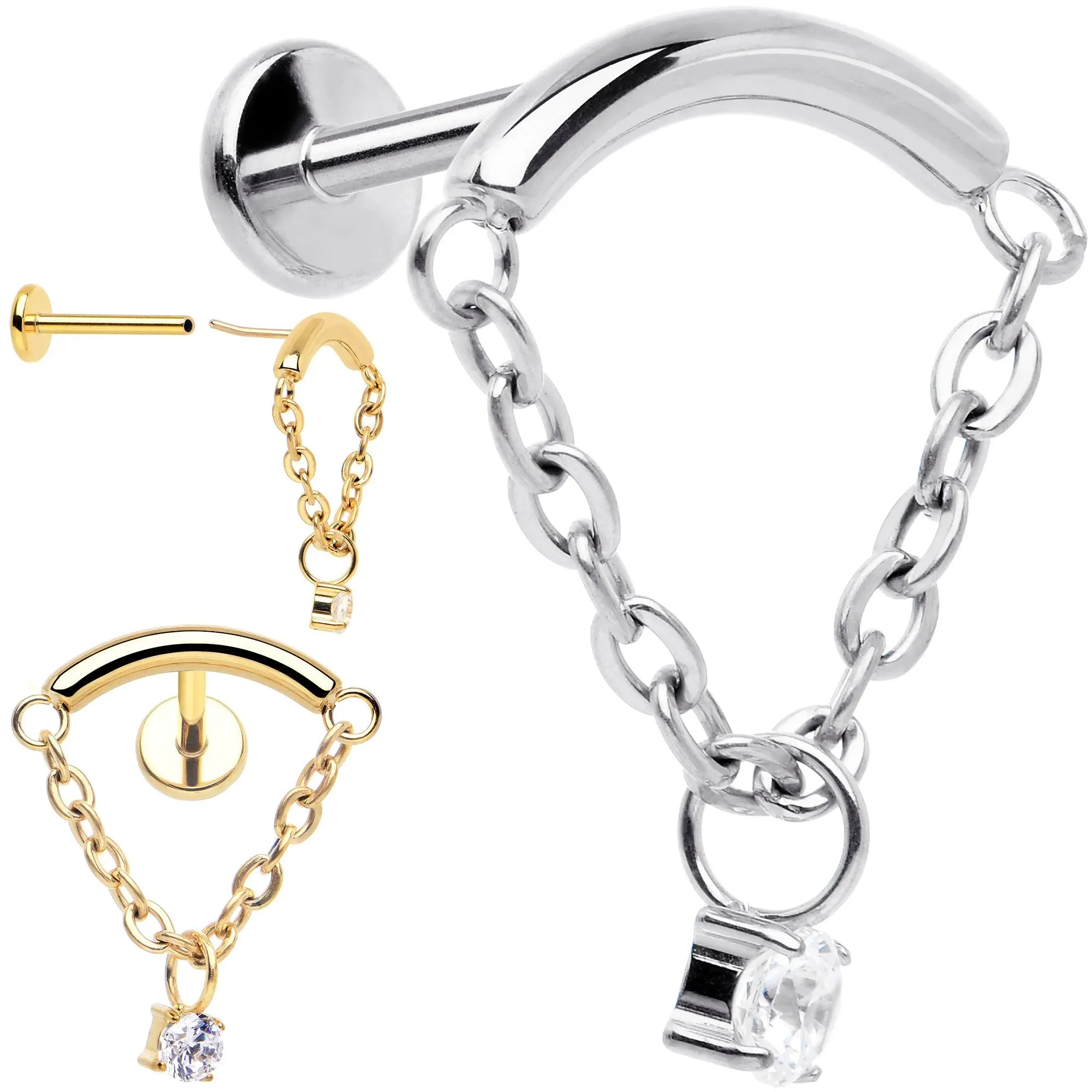 18 Gauge 5/16 CZ Gem Titanium Threadless Dangle Hidden Helix Earring 18 Gauge 5/16 CZ Gem Titanium Threadless Dangle Hidden Helix Earring