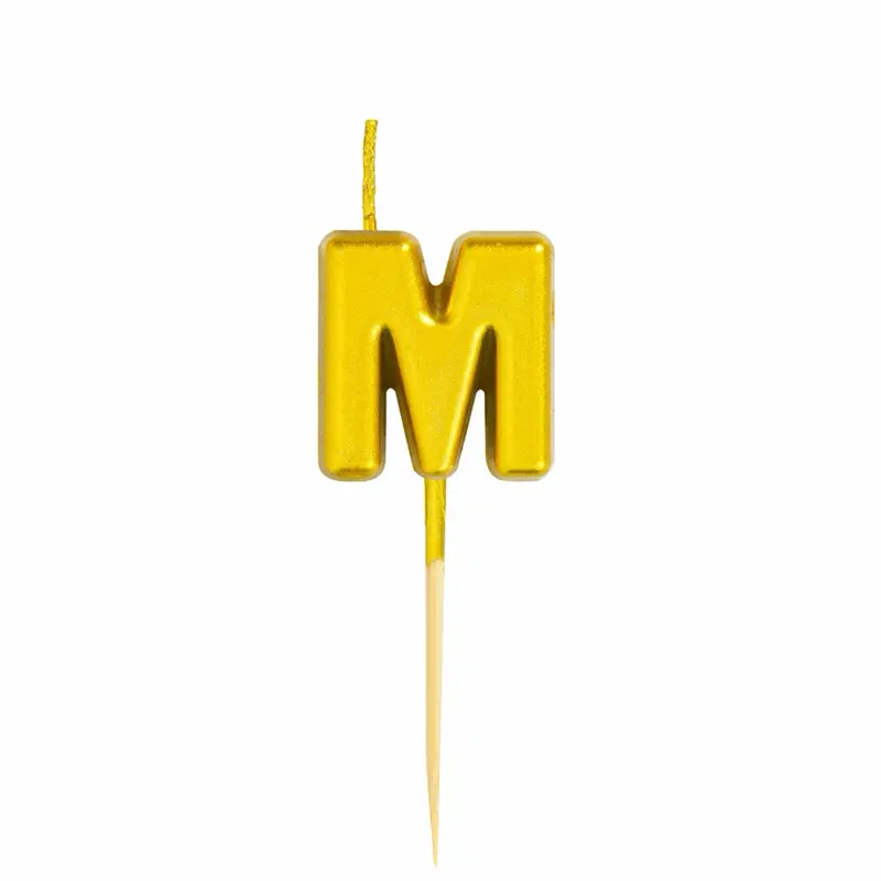 Letter M Candle - 1" Gold Cake Topper Candle