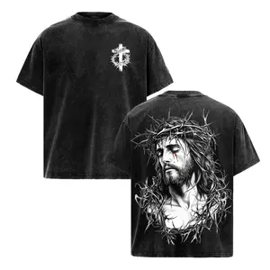 Tears of Blood – Christ’s Love in Pain - Jesus Crown of Thorns Tee Washed God Apparel Tee, Easter T-Shirt, Jesus T-Shirt, Easter Streetwear, Christian Apparel Graphic Tees, Gym Pump Cover Church Outfit
