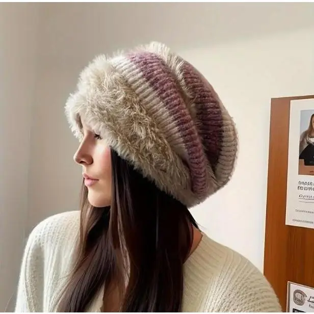 Women's Unisex Plush Pullover Beanie Hat Thick-Lined Brimless for Autumn Winter Keep Warm