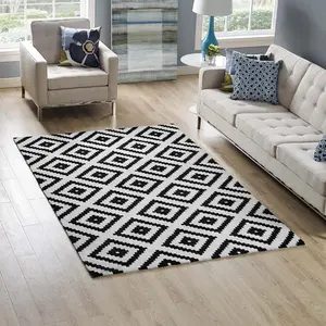 Modway Alika Abstract Diamond Trellis 5x8 Area Rug in Black and White