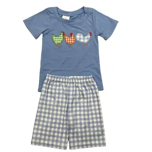 C Boy Summer Outfit Chicken Embroidery Boy Farm Clothing Set Suits & Sets