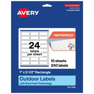 Avery Outdoor Waterproof Labels, 1" x 2.5" Rectangle