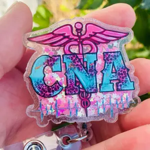 CNA Confetti Shaker Badge Reel with Colorful Design and Medical Symbol for Nurses and Healthcare Professionals