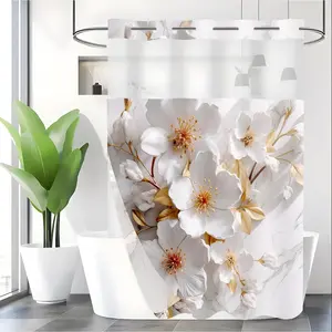 Floral Pattern Shower Curtain, 1 Count Waterproof Bathroom Flower Curtain, Bathroom Decor Supplies for Home Hotel Salon Dormitory, Shower Curtain Set, Home Goods Flowers Decoration, Bathroom Accessories, Home Goods Decoration, Adults Bedroom Accessories