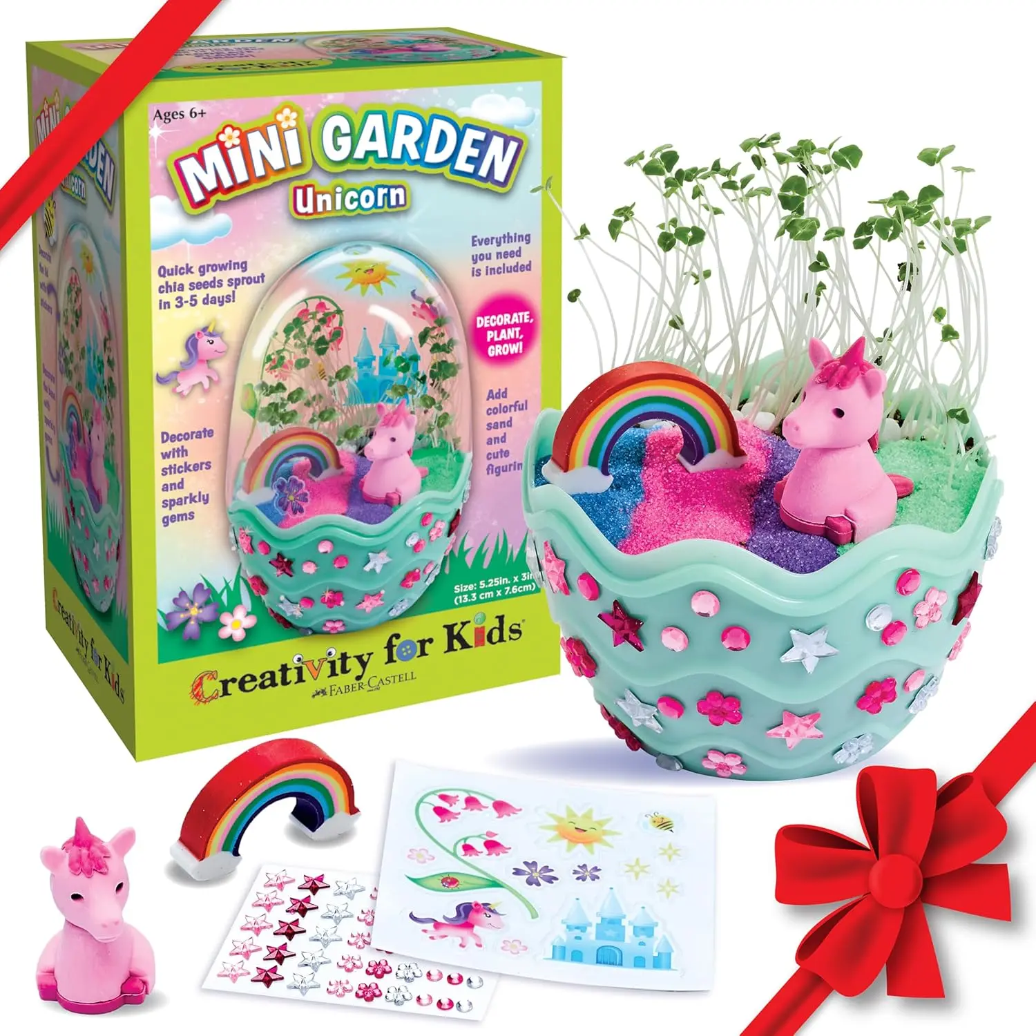 Unisex Kids Magical Unicorn Terrarium Kit - BPA-Free Educational Science Toy, Animals & Nature Creativity Craft with Chia Seeds, Vermiculite, 5.25in H x 3in W Decoration, Holiday Stocking Stuffer for 6-8 Years (Avoid Direct Sunlight)