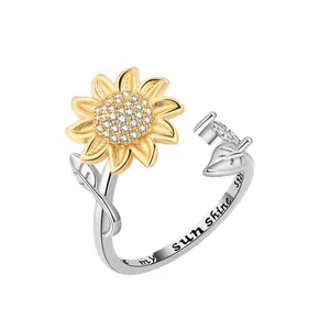 Fashion Daisy Spinner Fidget Ring Multiple Style Sunflower Rotatable Freely Wedding Rings Creativity Anti-anxiety and Stress Reduction