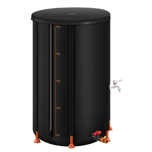 Collapsible Rain Barrel, 66 Gallon Portable Rain Water Collection Barrel, 500D PVC Rainwater Collection System, Garden Water Catcher Tank Storage Container with Spigot & Overflow Kit, Black