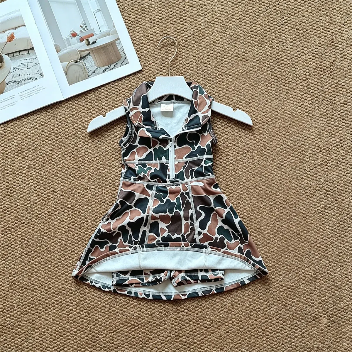 Baby & Toddler Girls' Athletic Fitted Camo Romper Dress - 3-6m up to 14-16t, Knee-Length Elastane, Collar, Zipper & Chain Details