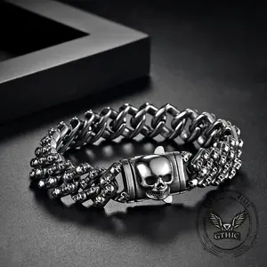 GTHIC Creative Skull Stainless Steel Gothic Cuban Link Bracelet Vintage-Inspired Gift for Birthday or Holiday