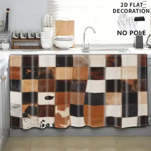 2D Flat Print 1pc,Cowhide Leather Checkerboard,Kitchen Utensil Print Curtain-Translucent Rod Pocket Design, Machine Washable Contemporary Art Decor for Kitchen,Living Room,Light Filtering Privacy,Light Filtering Drapes