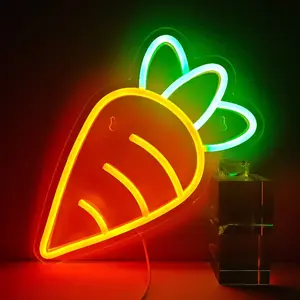 Neon Sign Carrot Light - USB-Powered Plug & Play, Switch-Controlled with -like Operation, Durable Plastic, Green & Orange Neon Tube with White Base for Indoor/ Wall Decor, Bedroom, Wedding, Birthday Party Decoration