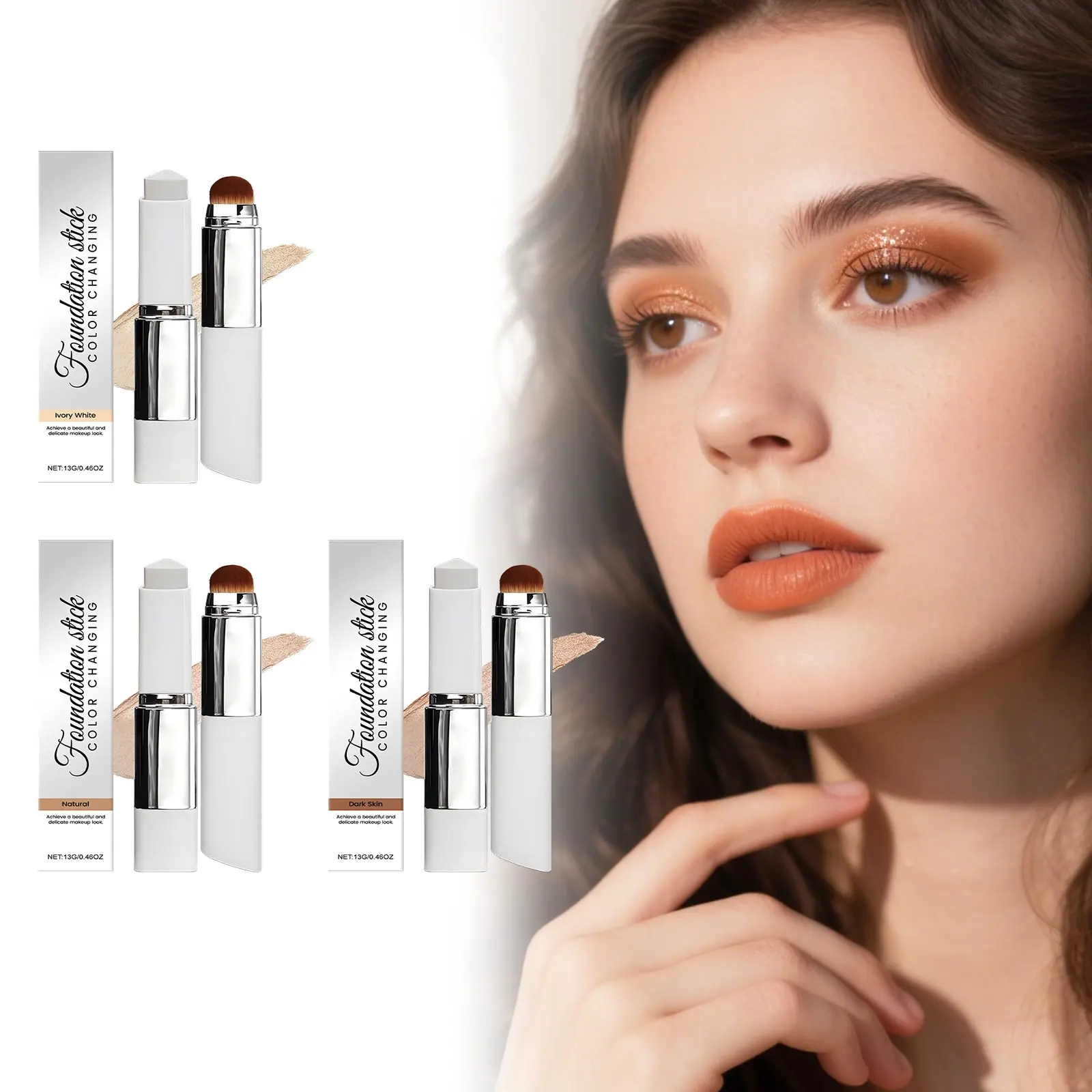 Two-In-One Color Match Foundation Stick, Lightweight Flattering Coverage, Portable Long-Lasting No-Cake Finish, Multiple Colors Available