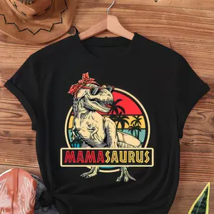 Family matching T-shirts featuring “Mamasaurus T Rex”; casual short-sleeve crew-neck tops perfect for spring and summer; designed for women; sweatshirt printed in the USA.