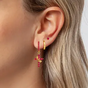 Tewiky Colorful Crown Cross Earrings For Women Matching Birth Month Hypoallergenic Non Tarnish Suitable for Daily Wear Earrings Trendy Jewellry Gift for Valentine's Day gifts for girlfriend cali people jewelry For Easter