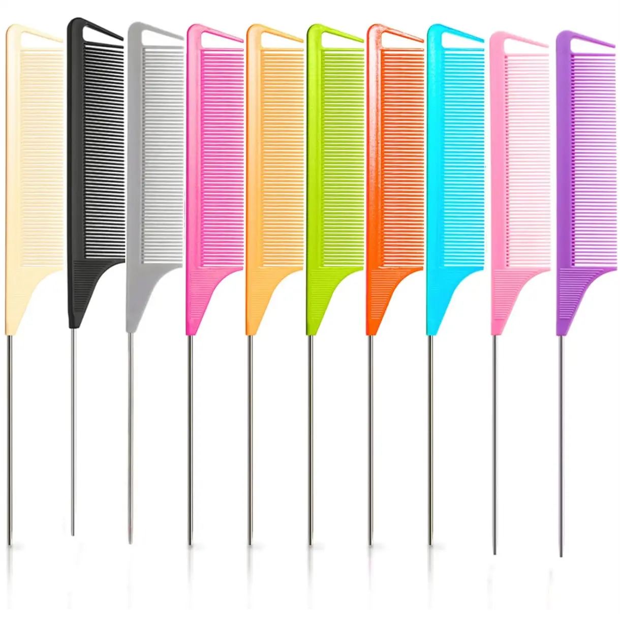 10pcs Rat Tail Combs Set,Salon Hair Stylists Metal Fine Tooth Combs Parting Combs for Hair Teasing and Braiding,Women GirlStyling Combs for