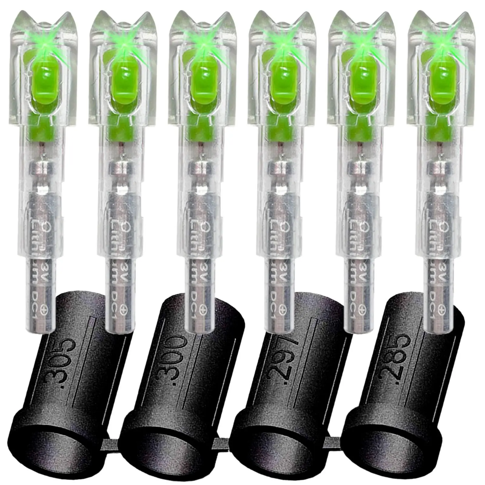 6-Pack Versatile PVC Lighted Crossbow Nocks by Sntxmy, Archery Gear for Hunting and Target Practice, Feature 4 Size Bushings (.285/.297/.300/.305”), LED Provides Up to 24 Hours Continuous Glow