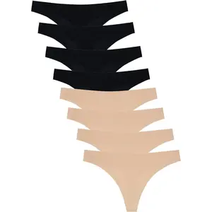 8 Pack Women's Thongs Black and nude soft stretchy invisibles Underwear multipack