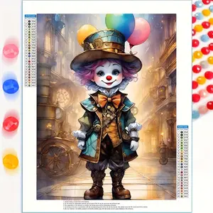 5D DIY Full Drill Round Diamond Painting Kit, Clown Pattern Mosaic Canvas, Home Wall Decor, Halloween Christmas Gift