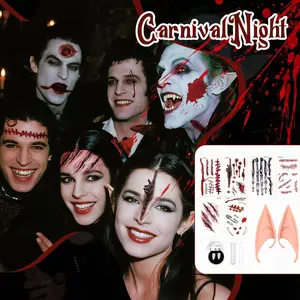 OIDEA Unisex Halloween Cosplay Star Photo Kit - Comfortable, Lightweight Vampire Fangs, Elf Ears, Scar Tattoo Stickers for Adult Costume Accessories Set