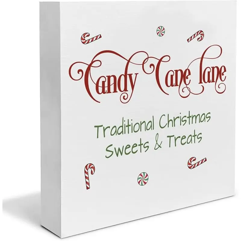 Christmas Halloween Decoration Gifts，Candy Cane Christmas Decorations, Winter Tiered Tray Decor, Candy Cane Lane Sign, Farmhouse Indoor Holiday Xmas Decor 5 X 5 Inches