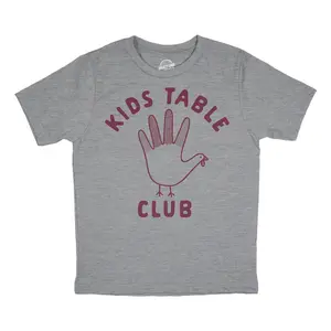 Youth Kids Table Club T Shirt Funny Thanksgiving Dinner Turkey Hand Tee Funny T Shirts Thanksgiving Tops for Kid Funny Food Short Sleeve Novelty Tees for Kids Light Grey