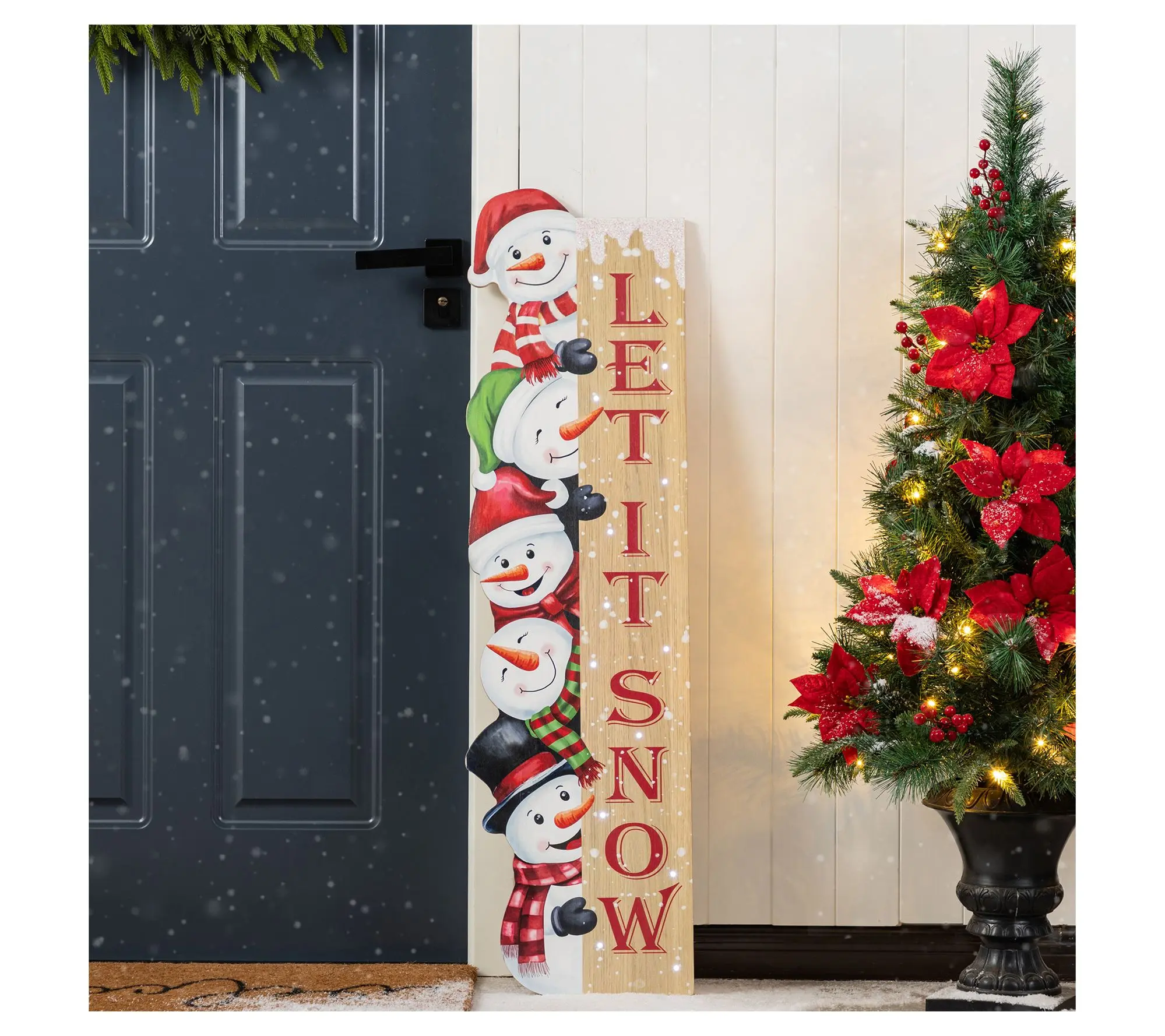 Glitzhome 42" LED Wooden Christmas Stacked Snowman Porch Sign
