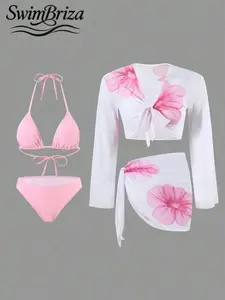Briza｜New European Style Four-Piece Set, Pink Swimsuit, For The Beach.