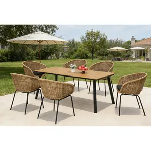 Aobtkel®Iron Framed Rattan Woven Outdoor 7-Piece Dining Set