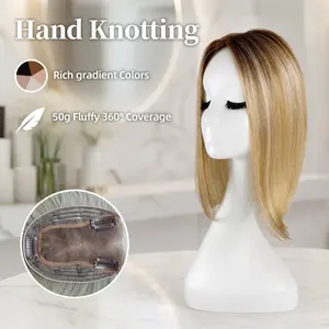 EC 50g Fluffy Hair Topper for Thinning Hair | Free Parting 14 Inch Straight Hairpiece with 3 Anti-Slip Clips | 4×4.8 Inch Hand Knotting Lace | 3D 360° Full Coverage Breathable Base for Grey Root Coverage & Natural Volume
