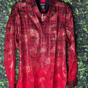 Men’s Red Buchon Longsleeve Shirt Slim-fitting Cotton Casual