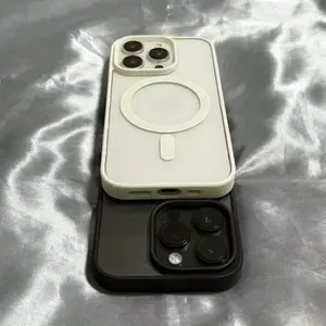 Magnetic Wireless Charging Frosted Protective Smartphone Case - Shockproof Soft Black Bumper, Transparent Polycarbonate Hard Back, Minimalist Luxury Tech Accessory for iPhone 11,12,13,14,15,16,17 Pro Max, Plus, Mini Devices