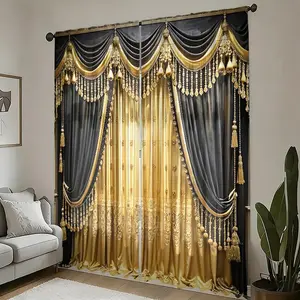 2pcs digital printed curtain patterns, Tassel decor curtain, with semi transparent design to protect privacy and prevent fading, suitable for bedroom and living room decoration