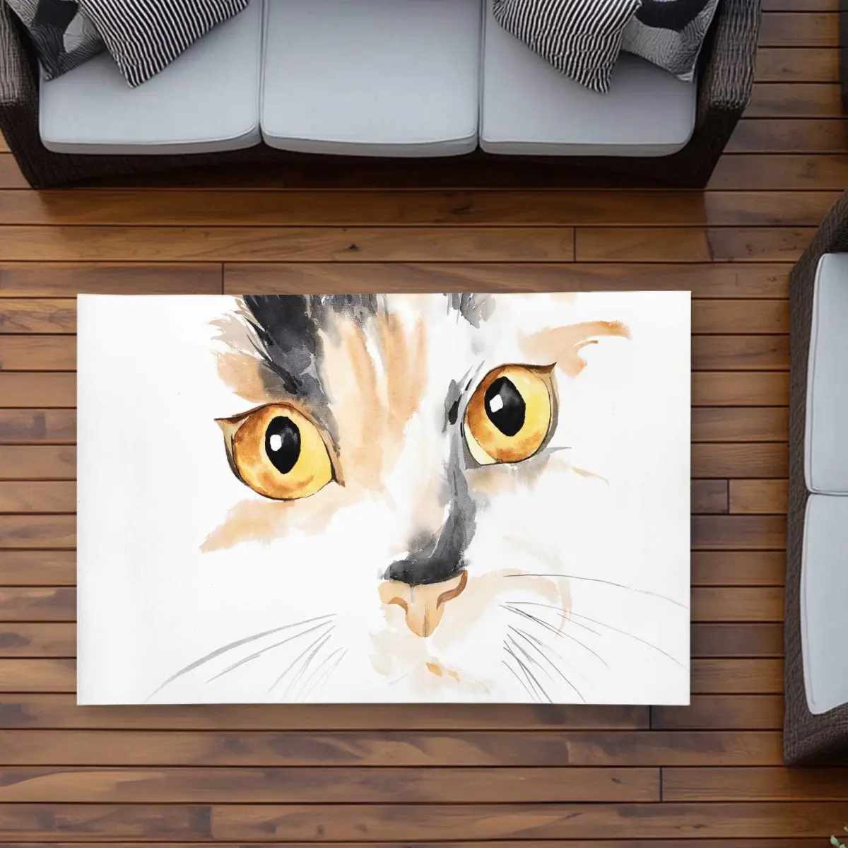 212 MAIN 3x5 ft. Painted Watercolor Hues Cat Face Closeup Illustrative Outdoor Rectangle Area Rug - Durable Materials, Easy to Clean, Ideal for Patio, Garden Areas