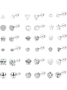 18 Pairs Surgical Steel Stud Earrings Set for Women Men, Crystal Pearl Ball Heart Cartilage Earring Piercing Set