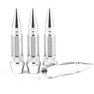 60mm Spiked Valve Caps, Aluminum Alloy Dustproof and Waterproof Tire Valve Stem Caps, Suitable for Cars, Trucks and Motorcycles (4PCS Silver)