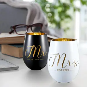 Mr and Mrs EST 2024 Wine Glasses Gifts- Cool Engagement Gifts, Wedding Gifts For Couples, Bride and Groom, His and Hers- Bridal Shower Gifts For Bride To Be Drinkware Engraved